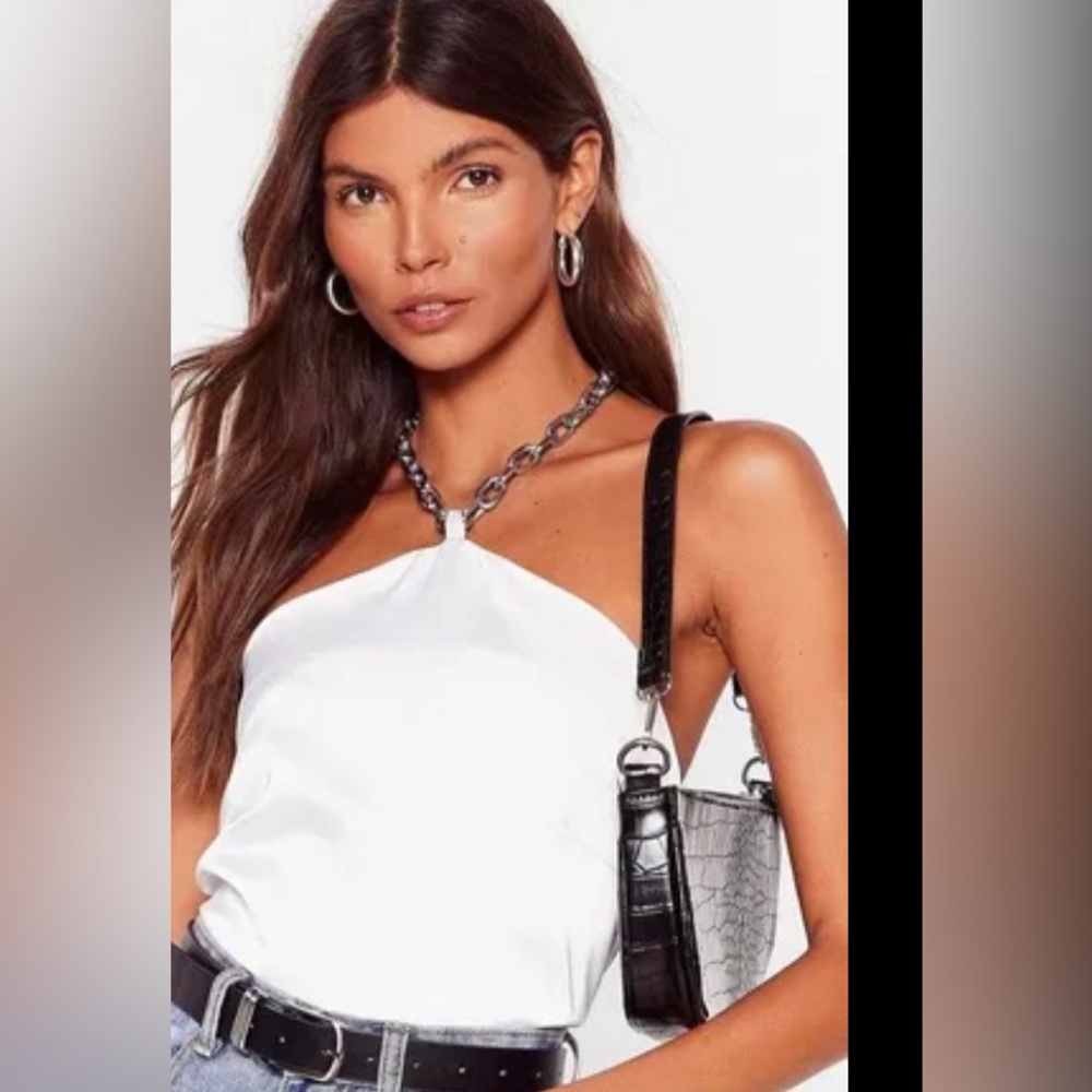 Nasty Gal Chain In Halter Satin Top